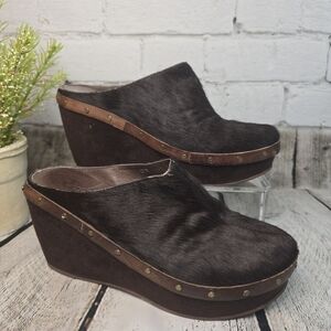 ANTELOPE WEDGES CHOCOLATE BROWN HAIRCALF WOMENS SIZE EUC 39 EXCELLENT CONDITION